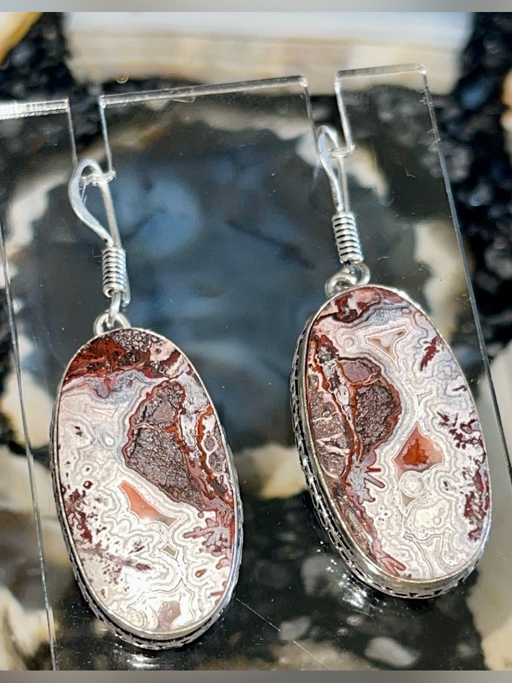 Crazy Lace Agate Earrings 1 7/8”